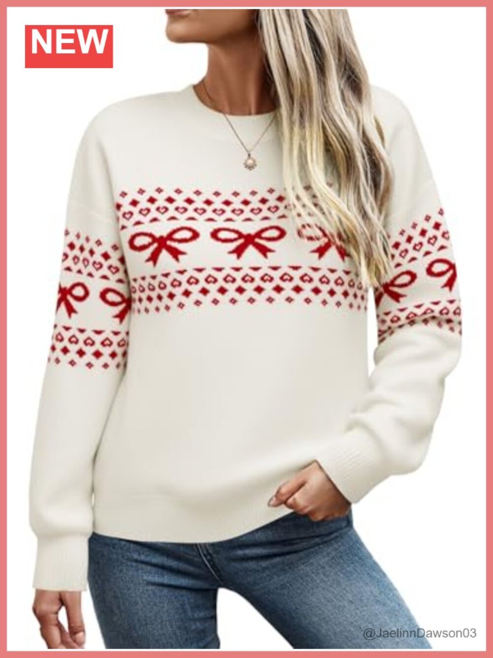 Fair Isle Knit Pullover Sweater Crewneck Loose Fit Viscose Blend Women